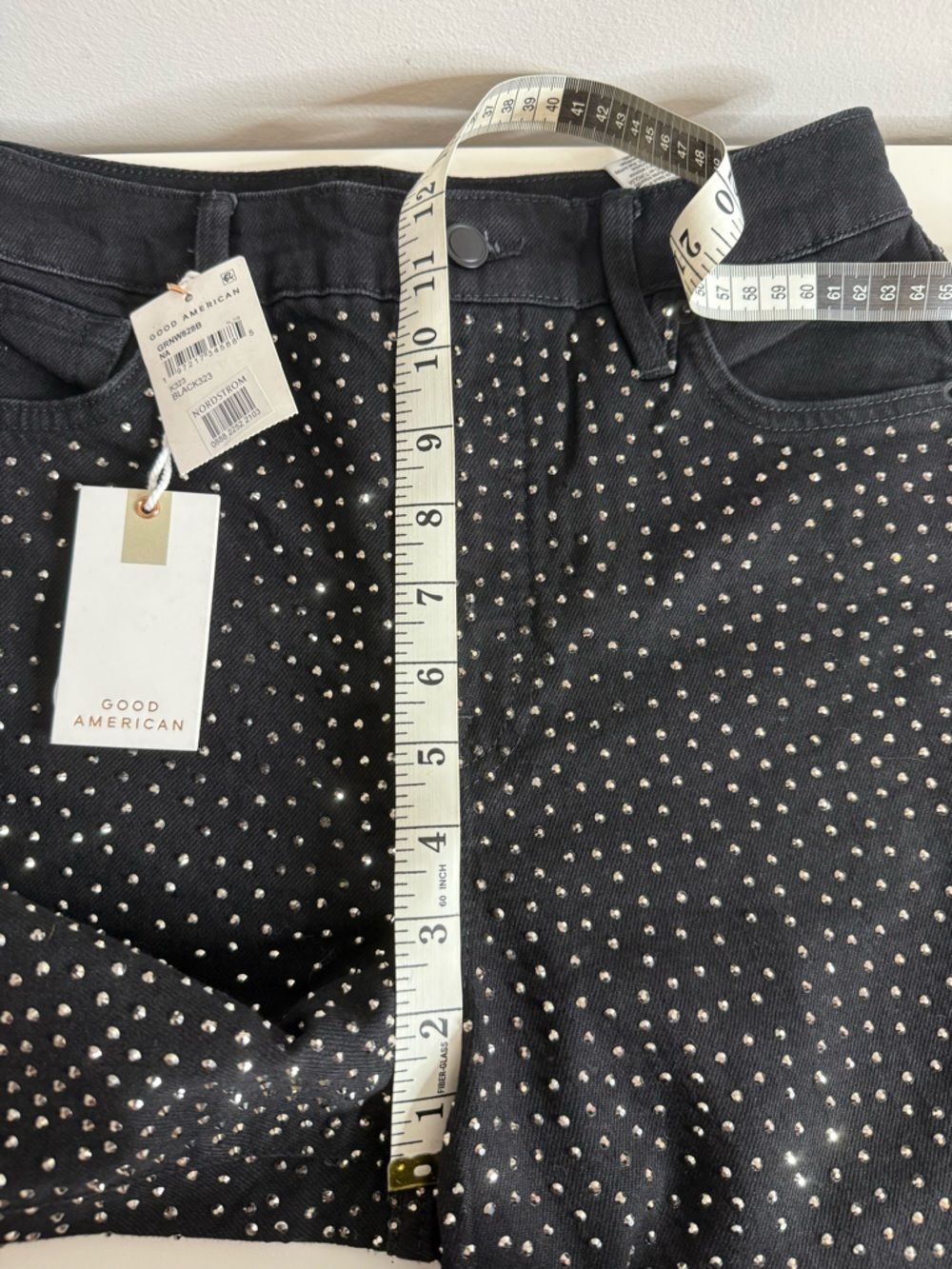 Good American Good Ease Embellished Baggy Jeans Sparkle Wide Leg Black 2/26 NWT - Picture 10 of 13